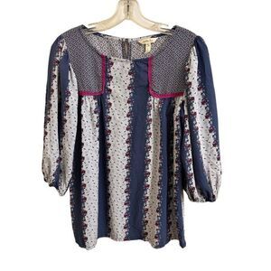 Matilda Jane A Quick Getaway Top Blue Magenta Floral Striped Size XS